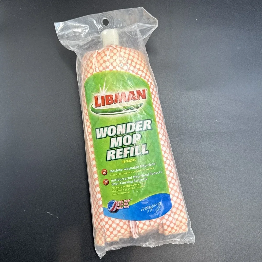 Libman Wonder Mop Orange White Microfiber Snap-On Refill Head